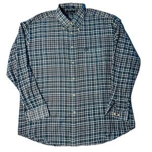 Faconnable Mens Button Down Shirt Green Plaid Logo XL Preppy Classic